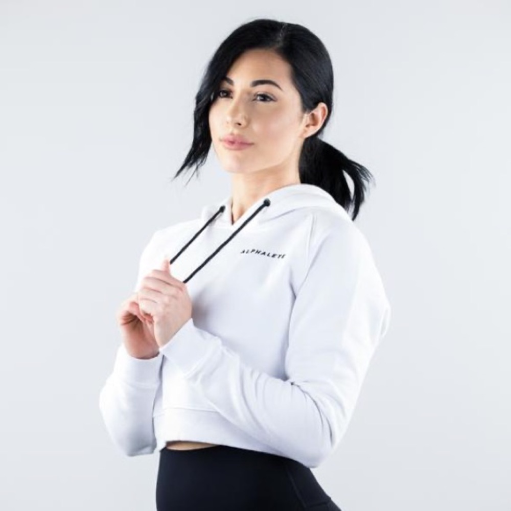 White Alphalete Cropped Hoodie